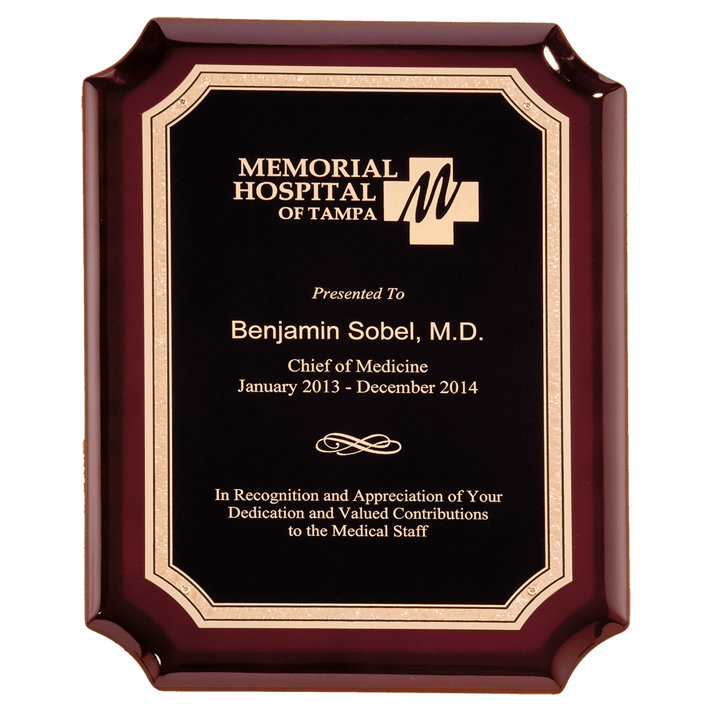 Rosewood Piano Finish Plaque with Scalloped Corners