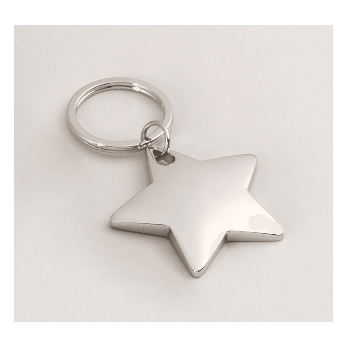 Polished Silver Star Key Ring