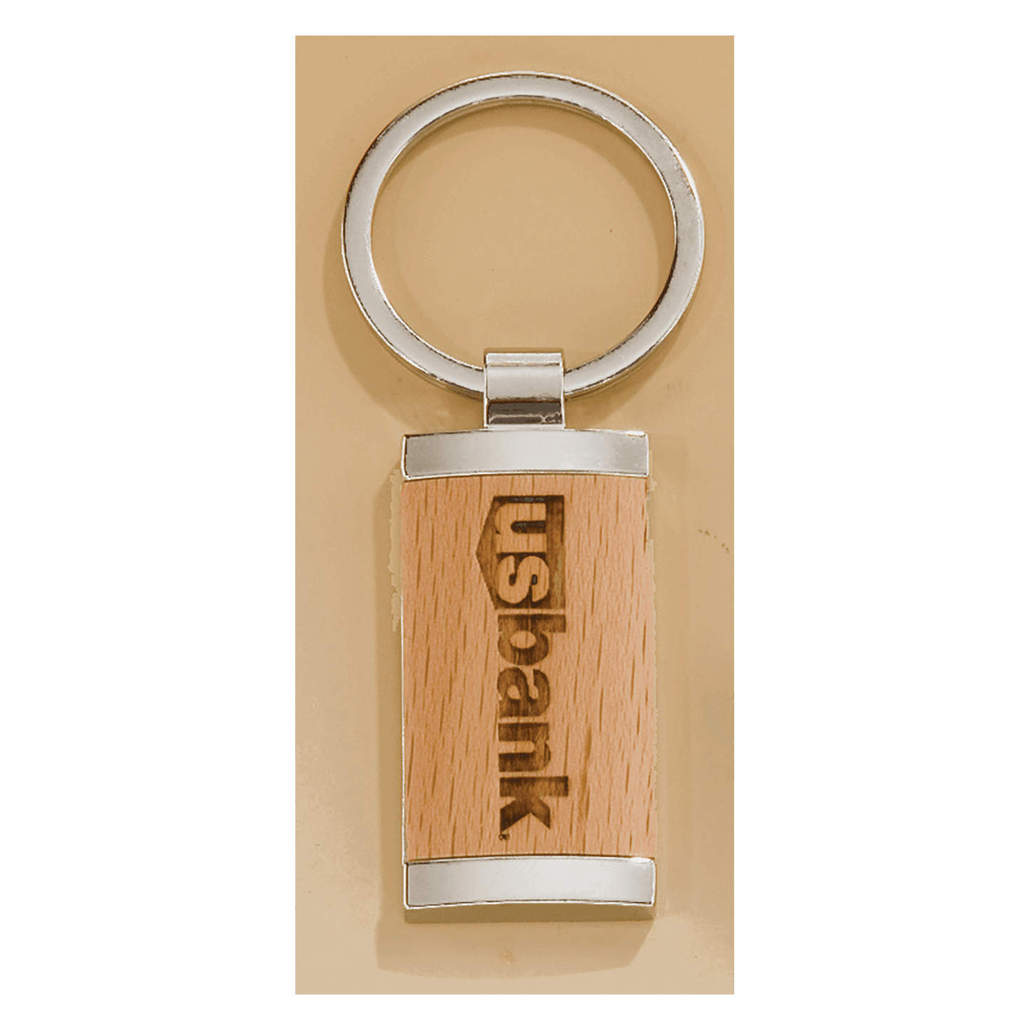 Rectangle Silver Key Ring with Maplewood Insert
